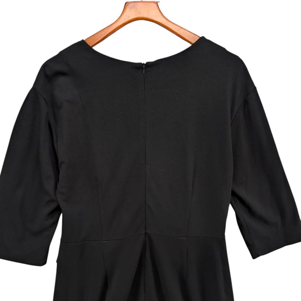 Eloquii Dress Solid Black 3/4 Sleeve Draped Front Knee Length Size 18 - Picture 4 of 11